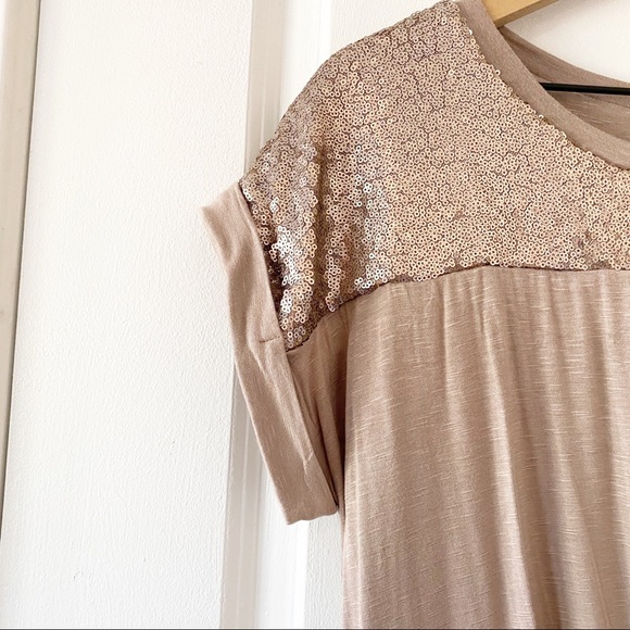 NWT SHE & SKY mocha sequined tie knot blouse - Picture 6 of 7